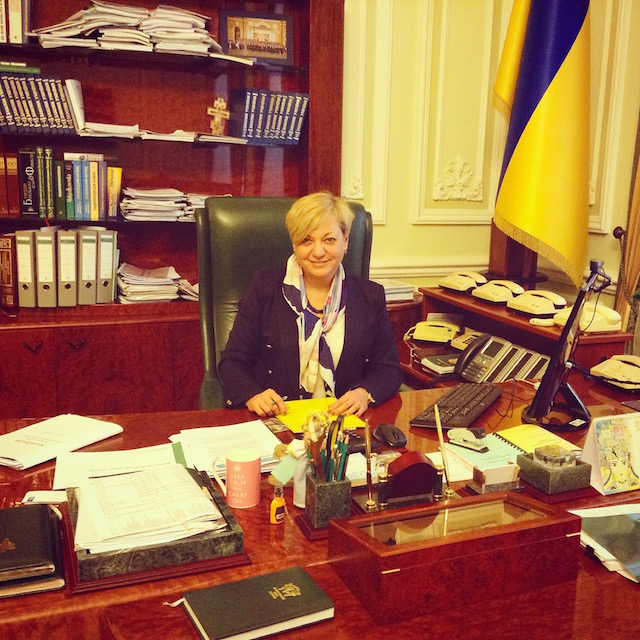 Gontareva at her work desk